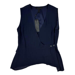 BCBG Maxazria Eleni Wrap Sleevless Top Blouse Blue Size M